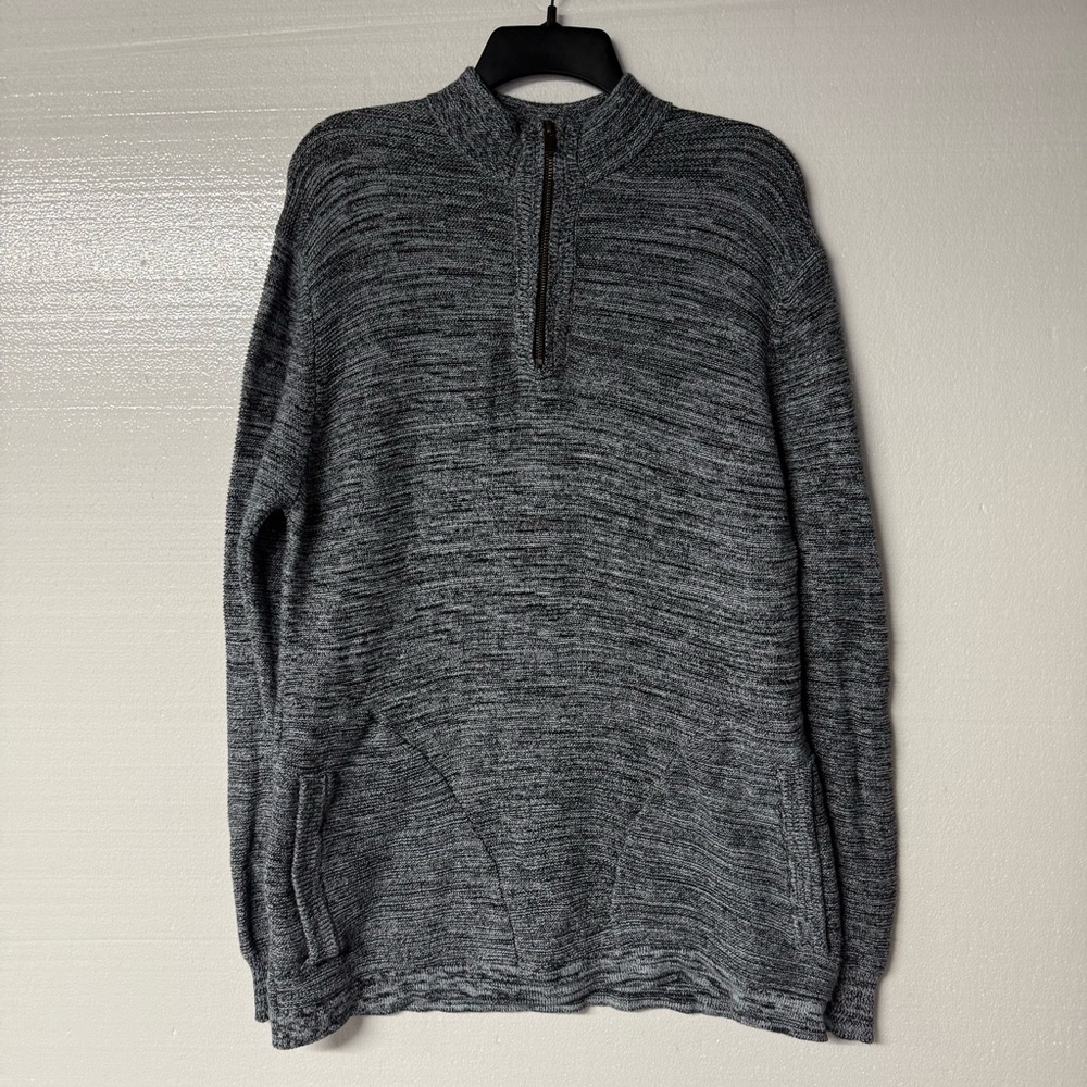Rowm Sweater Men Large Blue Knit Half Zip Pullover Mock Neck Winter Fall Pocket